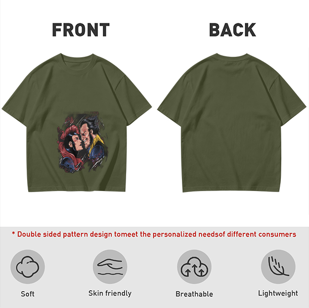 Olive T-shirt with Comic Style Superhero Character Art Print