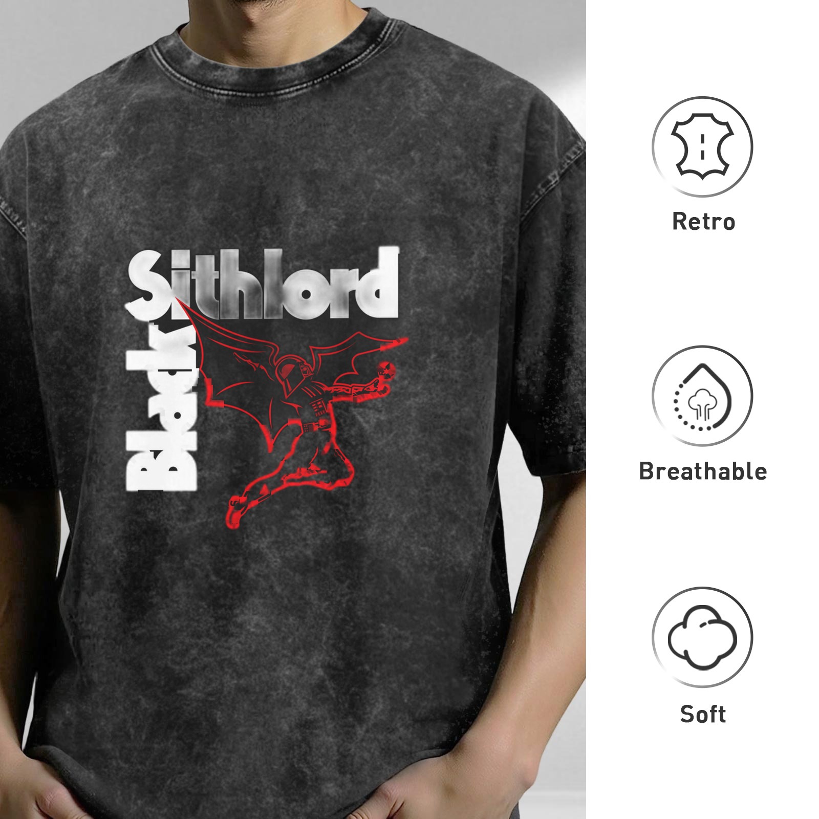 Black Sithlord Demon Graphic Acid Wash T-Shirt