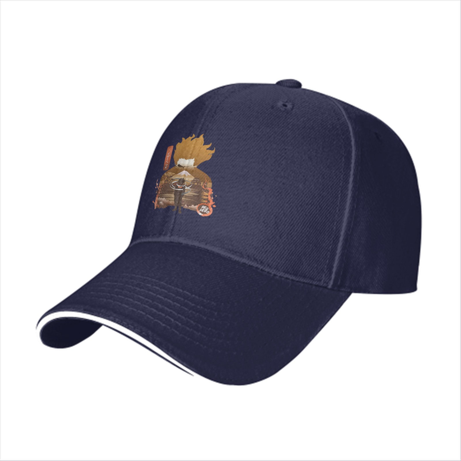 Black Baseball Cap With Anime Flame Character Graphic Print