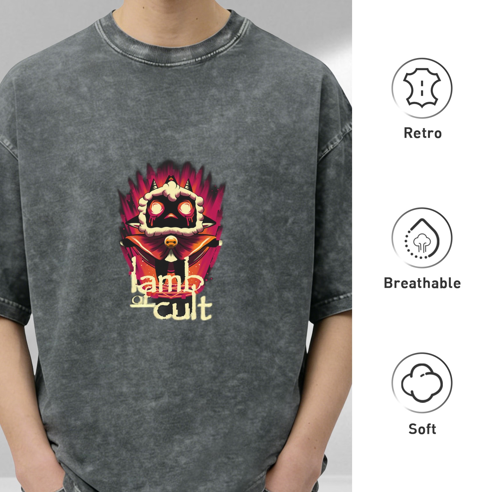Washed Black Graphic T-Shirt With Lamb Of Cult Artwork