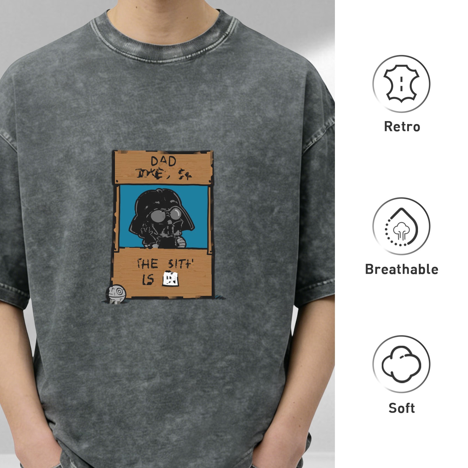 Washed Black T-Shirt with Darth Vader Dad Joke Graphic