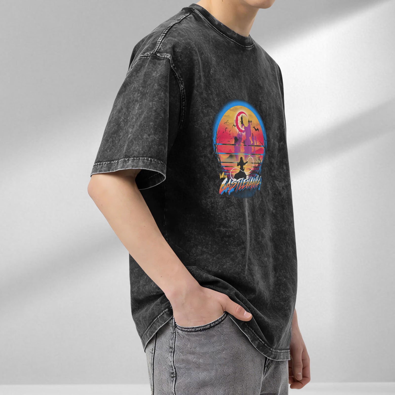 Retro Castlevania Graphic Oversized Acid Wash T-Shirt