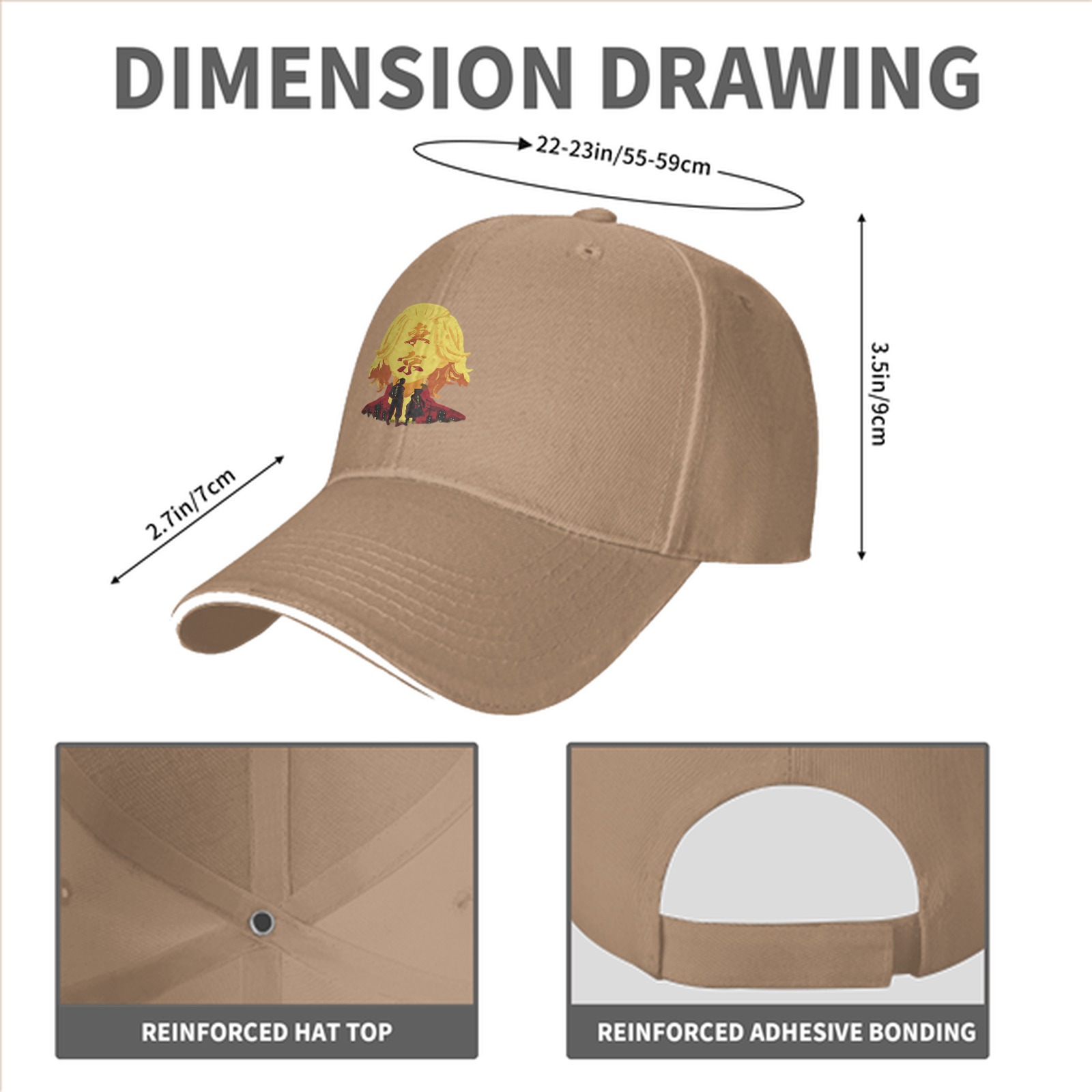 Black baseball cap with Tokyo Revengers anime graphic print