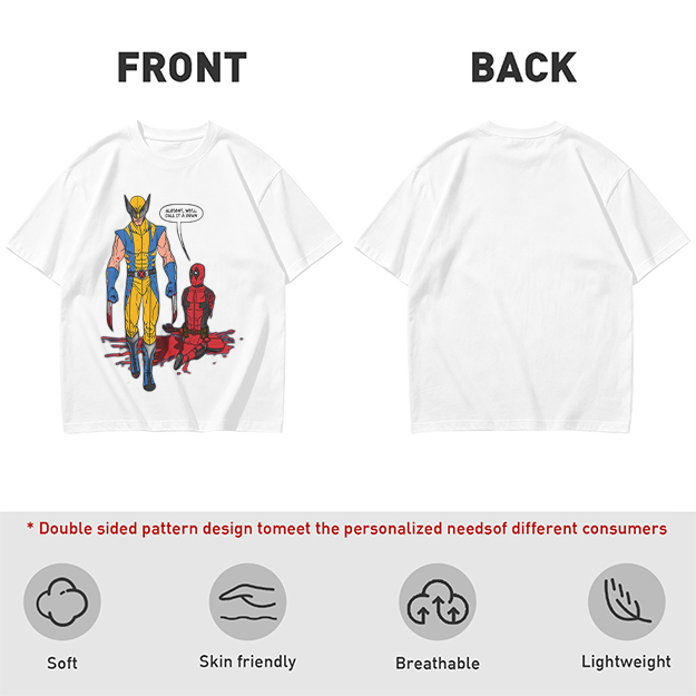 Olive T-Shirt Featuring Wolverine and Deadpool Comic Art