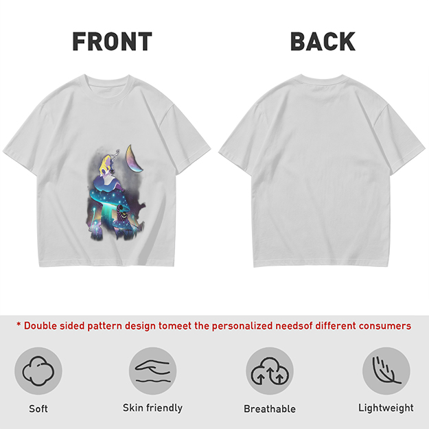 Olive T-Shirt with Alice in Wonderland Galaxy Mushroom Art