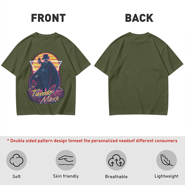 Tuxedo Mask Retro Neon Graphic Olive T-Shirt