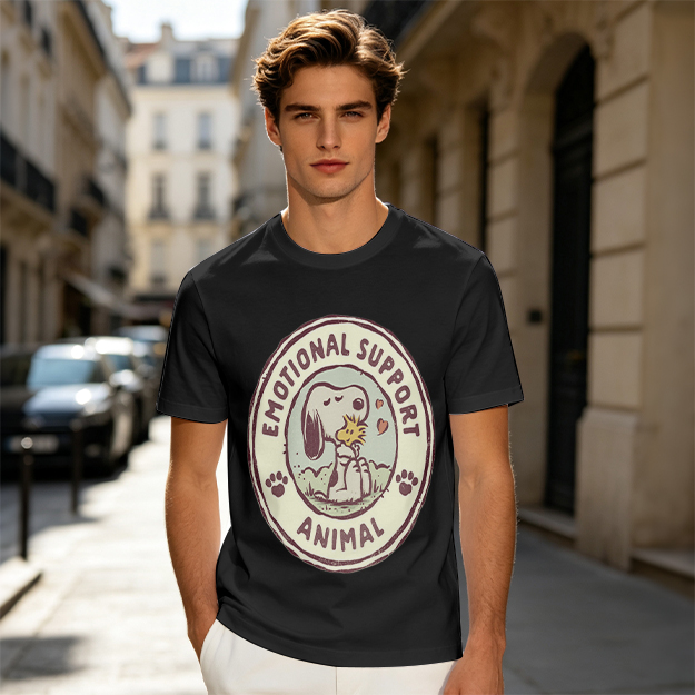 Olive Green Snoopy Emotional Support Animal Graphic T-Shirt