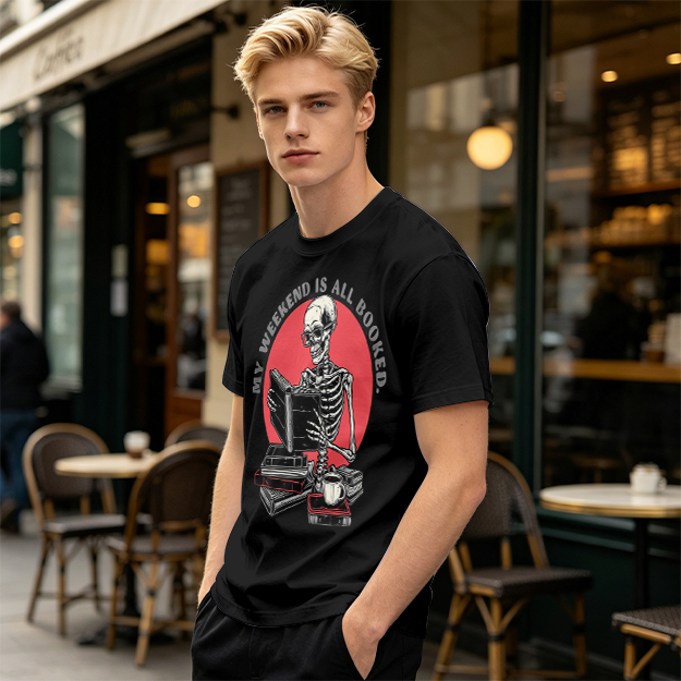 My Weekend Is All Booked Skeleton Reading T-Shirt