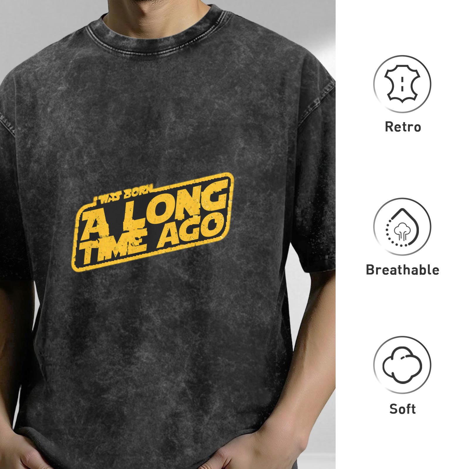 Star Wars Inspired 'I Was Born A Long Time Ago' Acid Wash Oversized T-Shirt