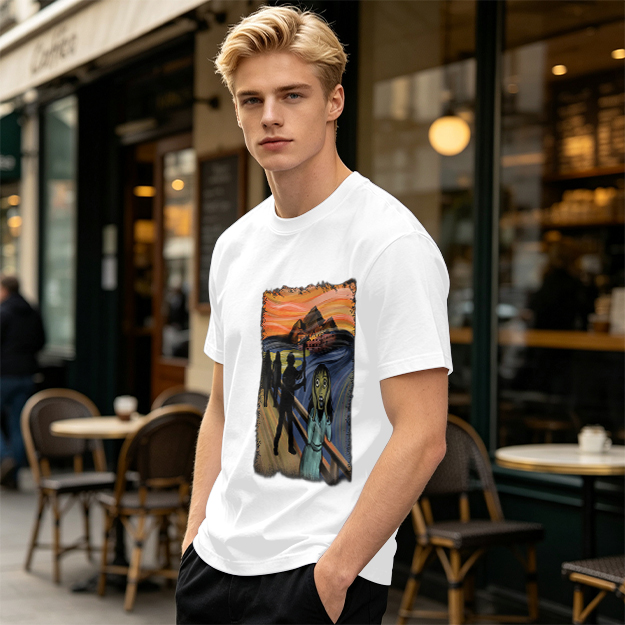 Olive T-shirt with The Scream Parody Art Print