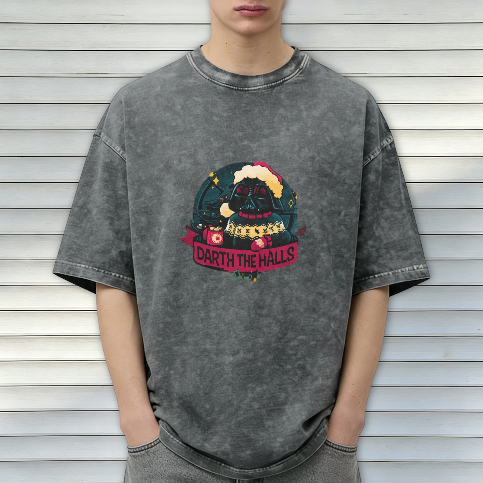 Darth The Halls Christmas Graphic Washed T-Shirt
