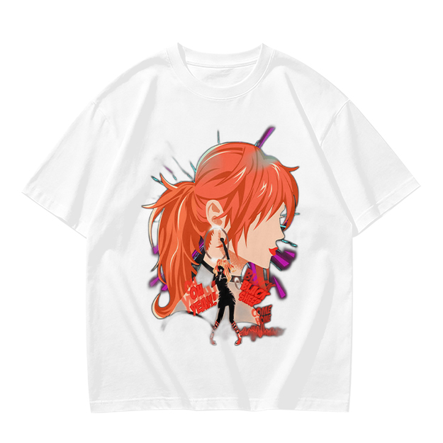 Olive T-Shirt with Anime Red-Haired Girl Profile Art Print