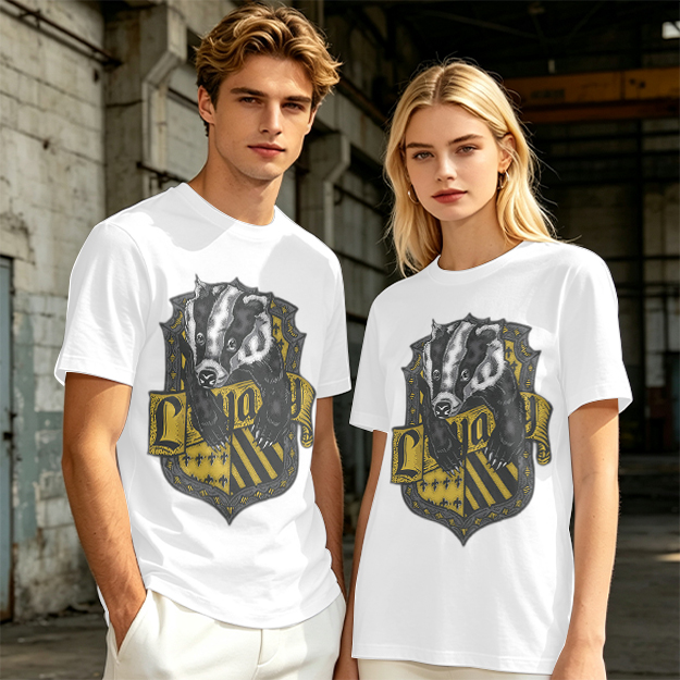 Olive T-Shirt With Hufflepuff Badger Crest Graphic