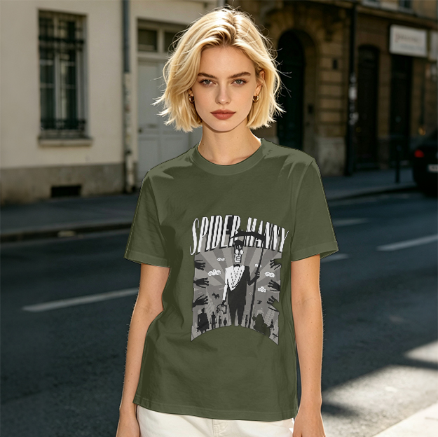 Olive T-Shirt Featuring Spider Manny Graphic Print