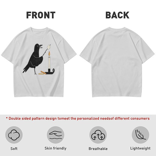 Olive T-Shirt With Crow Roasting Marshmallow Over Candle Print