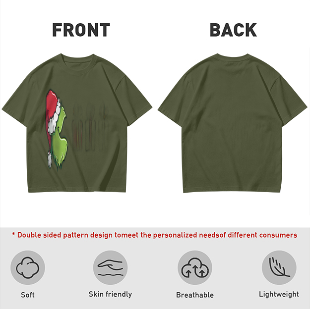 Olive Green Grinch Christmas Graphic Short Sleeve T-Shirt