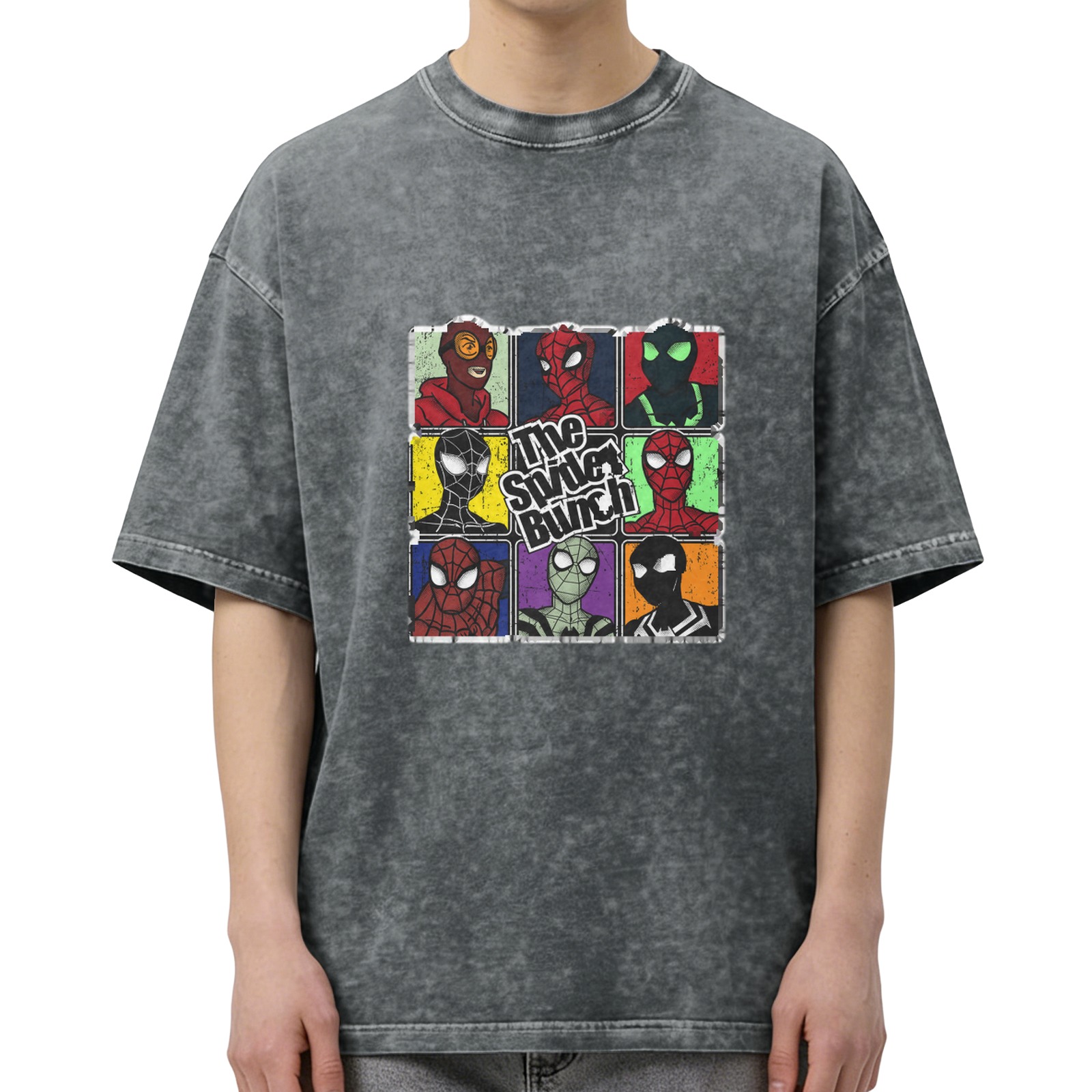 The Spider Bunch Spider-Verse Characters Acid Wash T-Shirt