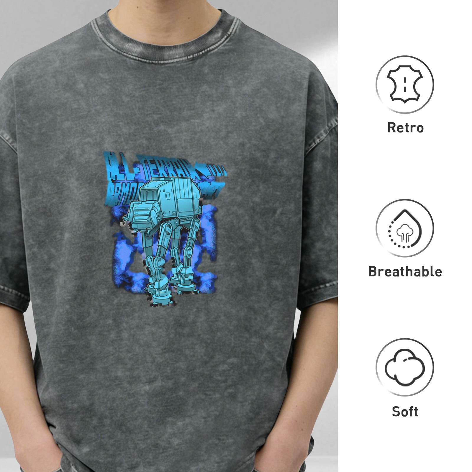Washed Black T-Shirt With Star Wars AT-AT Walker Graphic