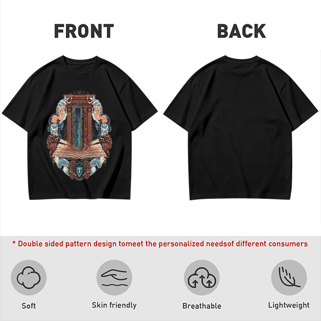 Olive T-Shirt With Ornate Architectural Book Print