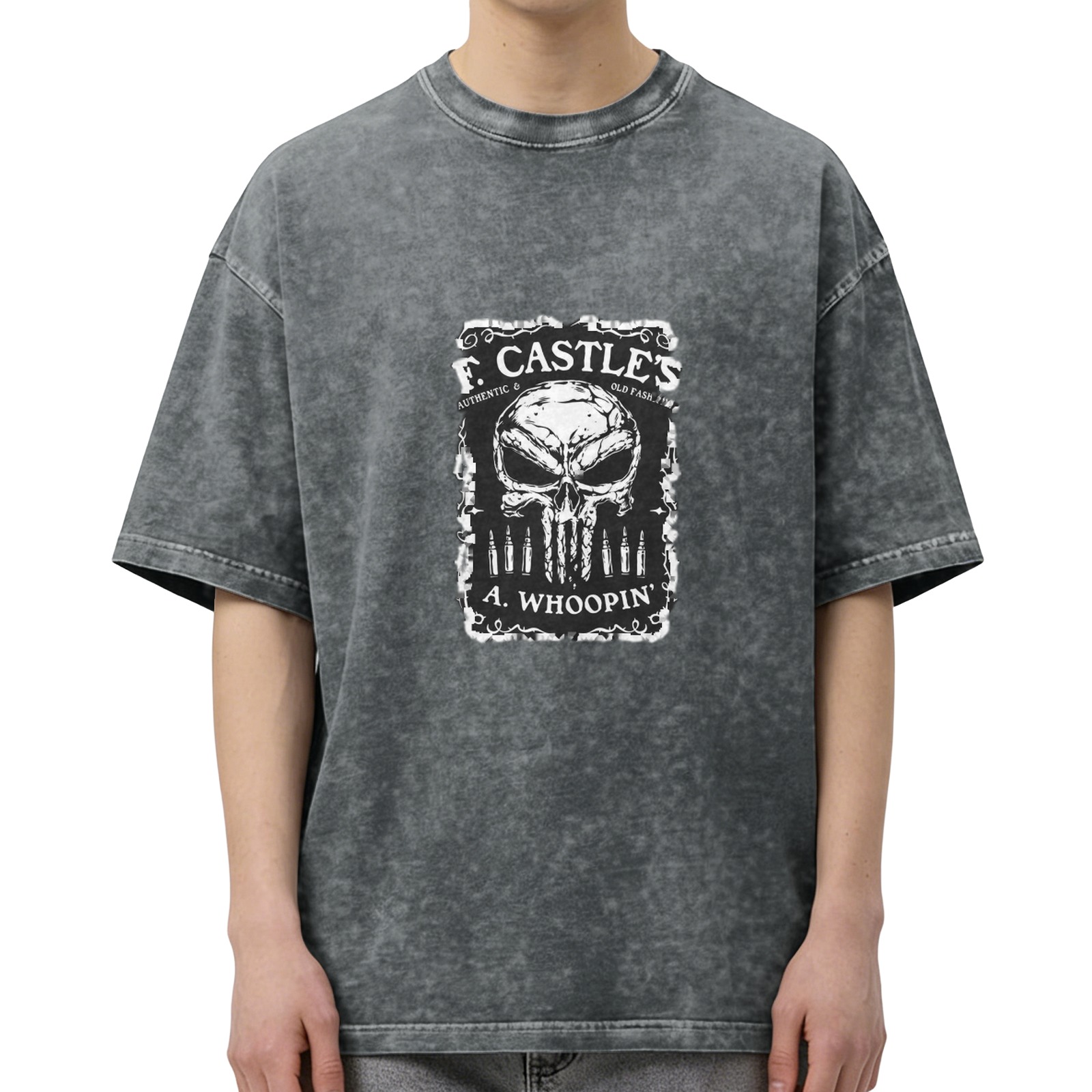 F. Castle's A. Whoopin' Skull Graphic Acid Wash T-Shirt