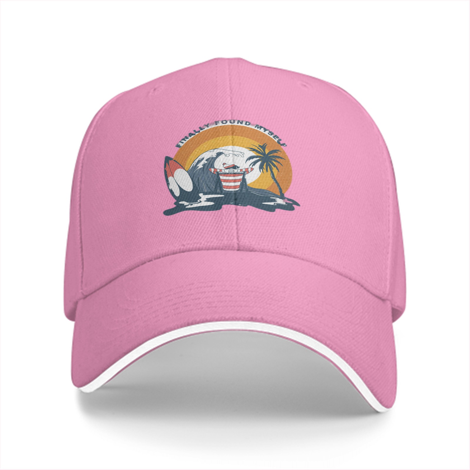 Black baseball cap with retro tropical surf wave graphic