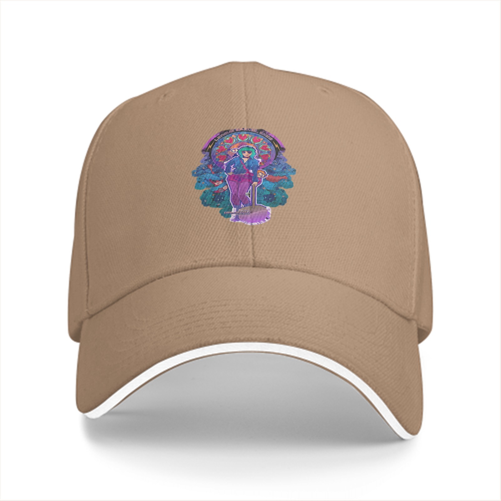 Black Baseball Cap With Psychedelic Character Art Print