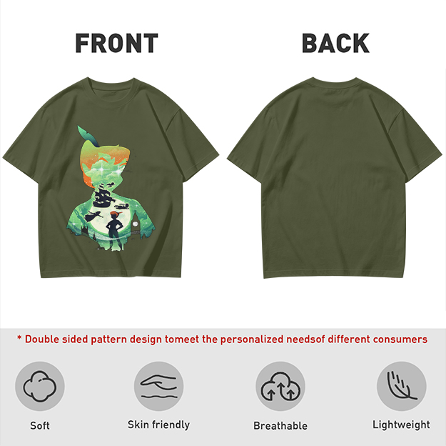 Olive T-shirt with Peter Pan Silhouette Artwork