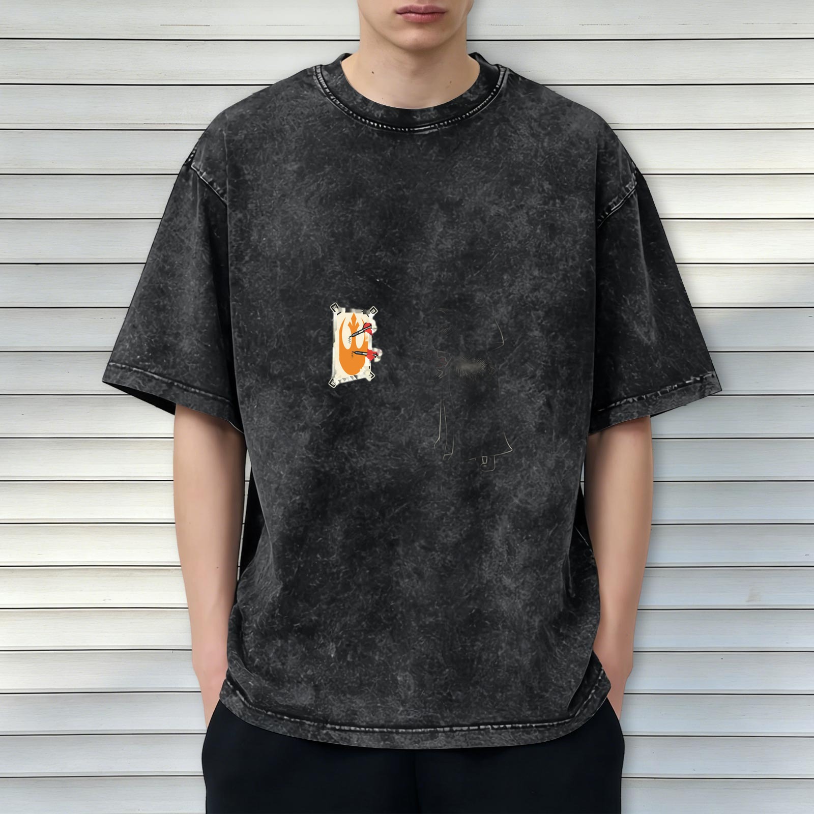 Oversized Acid Wash T-Shirt With Small Graphic Print
