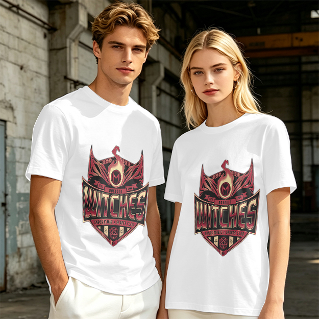 Olive Green T-Shirt With Witches Themed Graphic Print