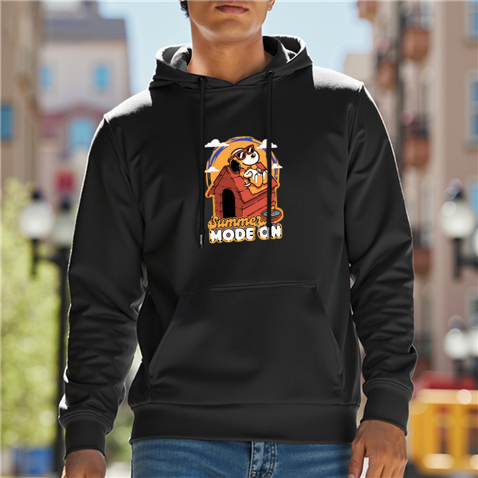 Black hoodie with Snoopy summer mode on graphic print