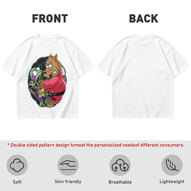 Olive T-shirt with Splinter Grabbing Donatello Ninja Turtle Art