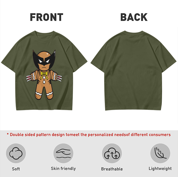 Olive T-Shirt With Gingerbread Wolverine Superhero Print
