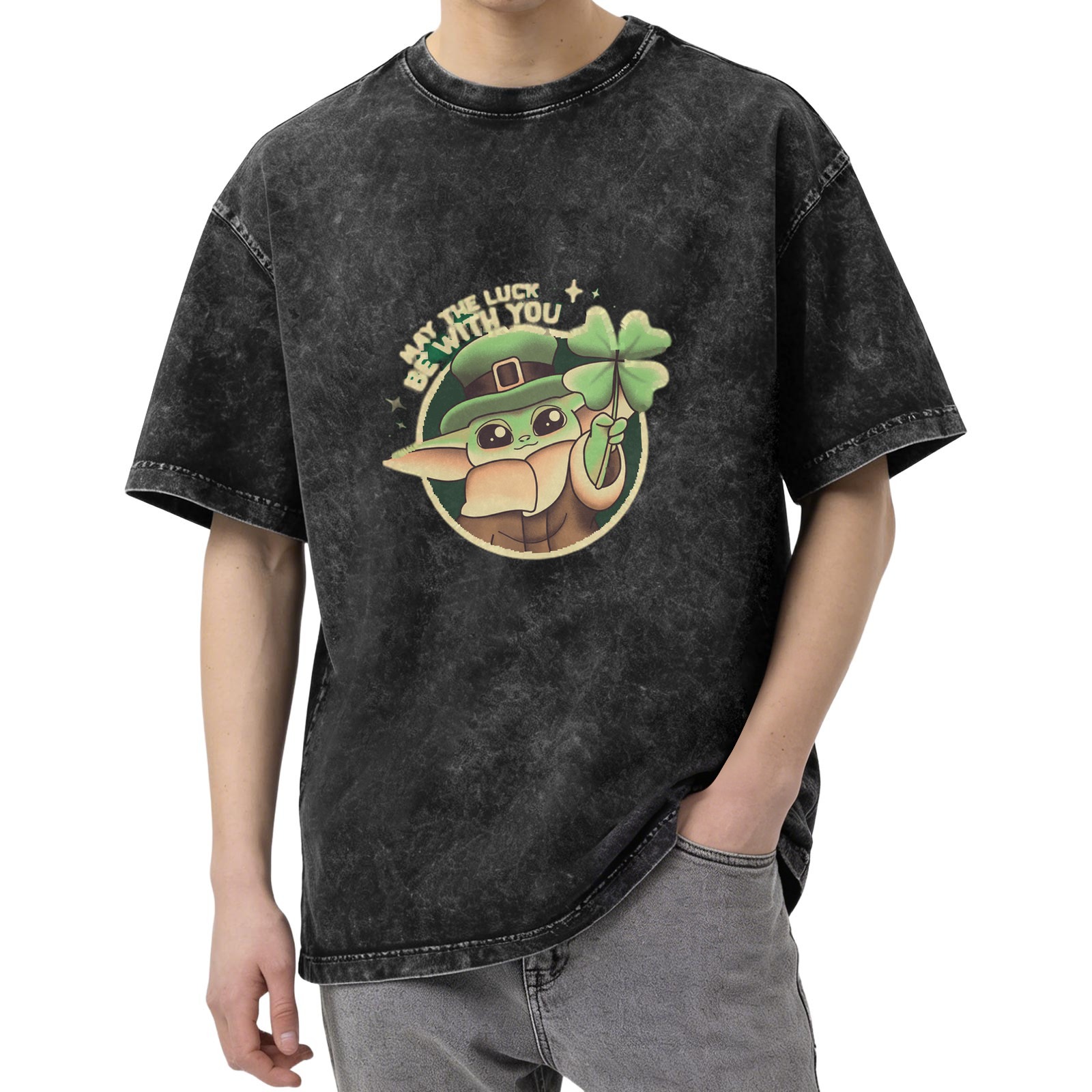 May The Luck Be With You Baby Alien Leprechaun Stonewashed T-Shirt