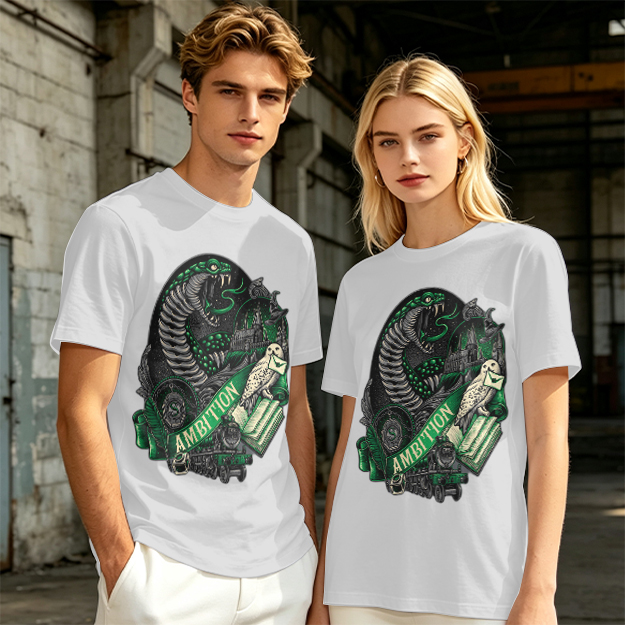 Olive Green T-Shirt With Slytherin Ambition Snake Owl Graphic