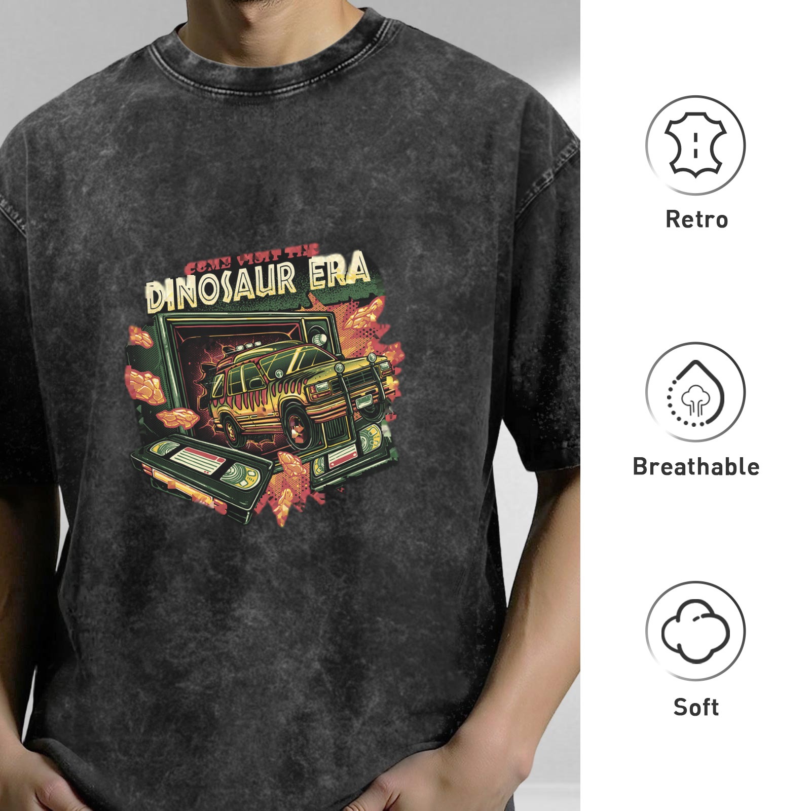 Dinosaur Era Vintage Graphic Acid Wash T-Shirt