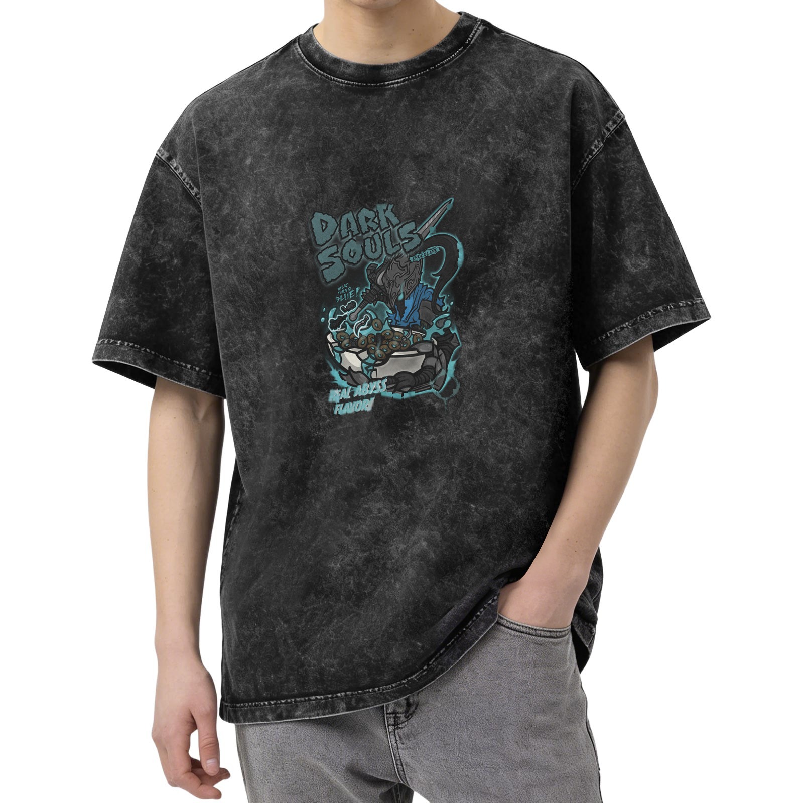 Dark Souls Abyss Themed Acid Wash Cotton T-Shirt