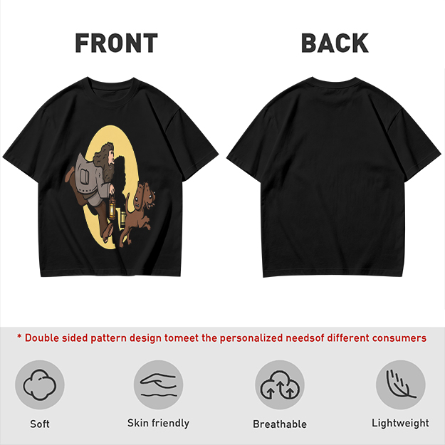 Olive T-Shirt With Cartoon Man And Dog Running Graphic
