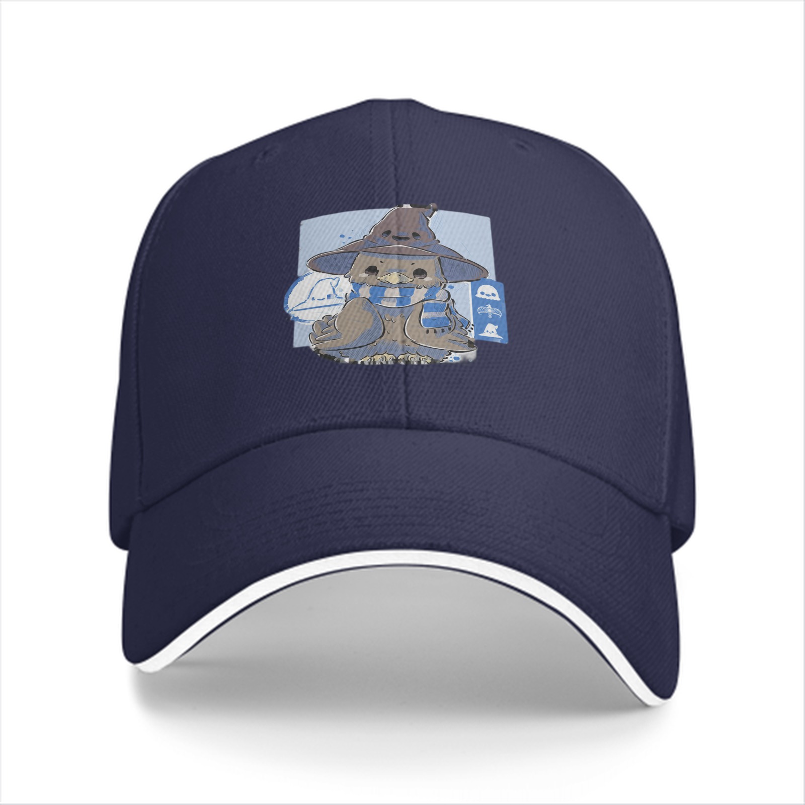 Black Baseball Cap With Cute Wizard Owl Graphic Print