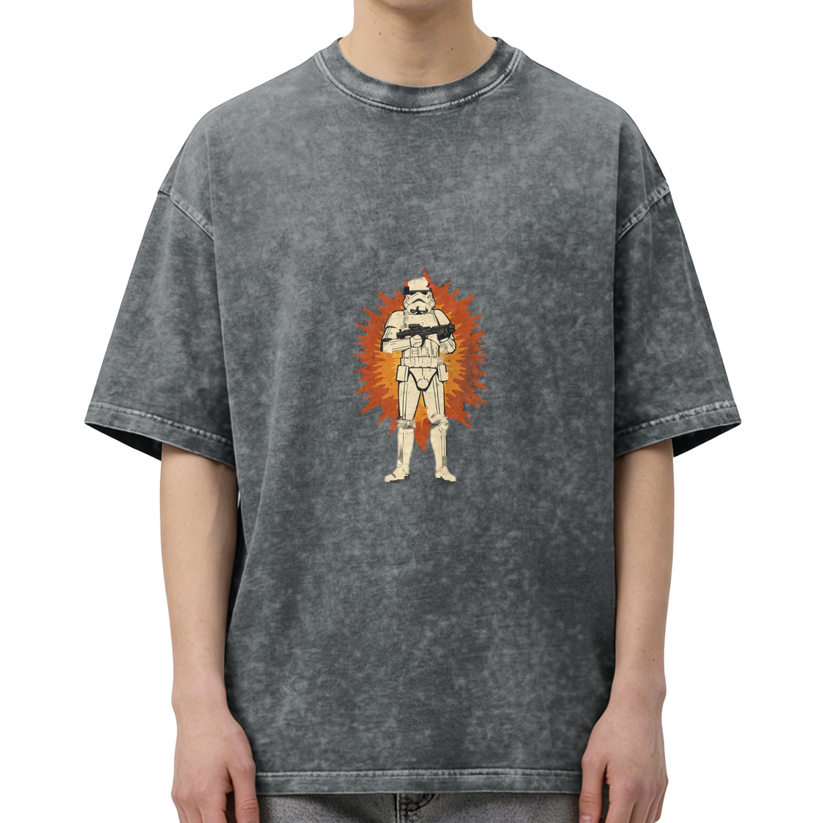 Washed Black Oversized T-Shirt with Star Wars Stormtrooper Graphic