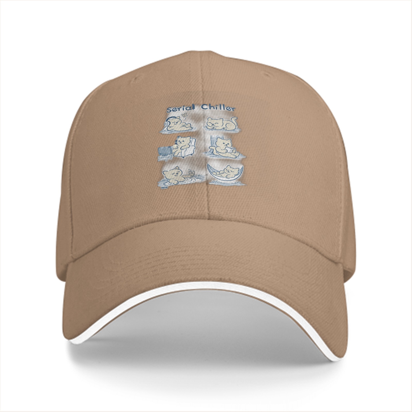 Black baseball cap with serial chillax cat illustrations