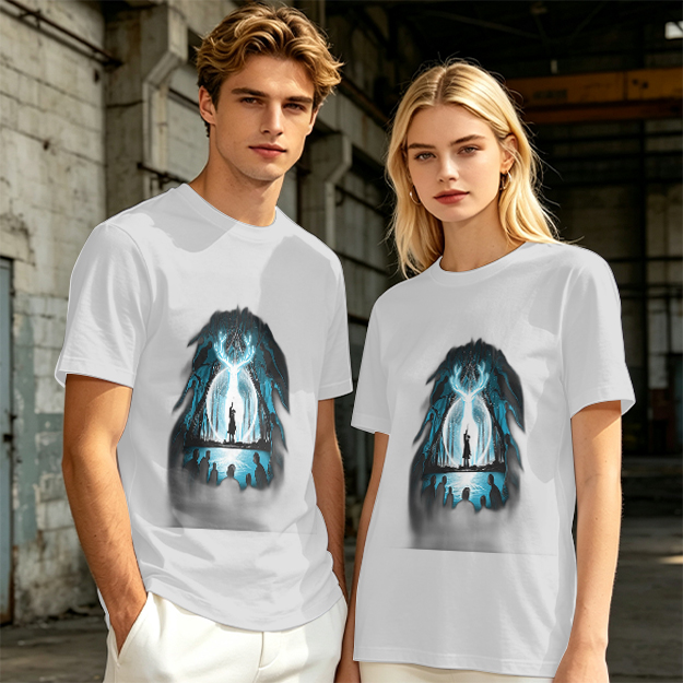 Olive T-Shirt With Glowing Deer Patronus Silhouette Art Print