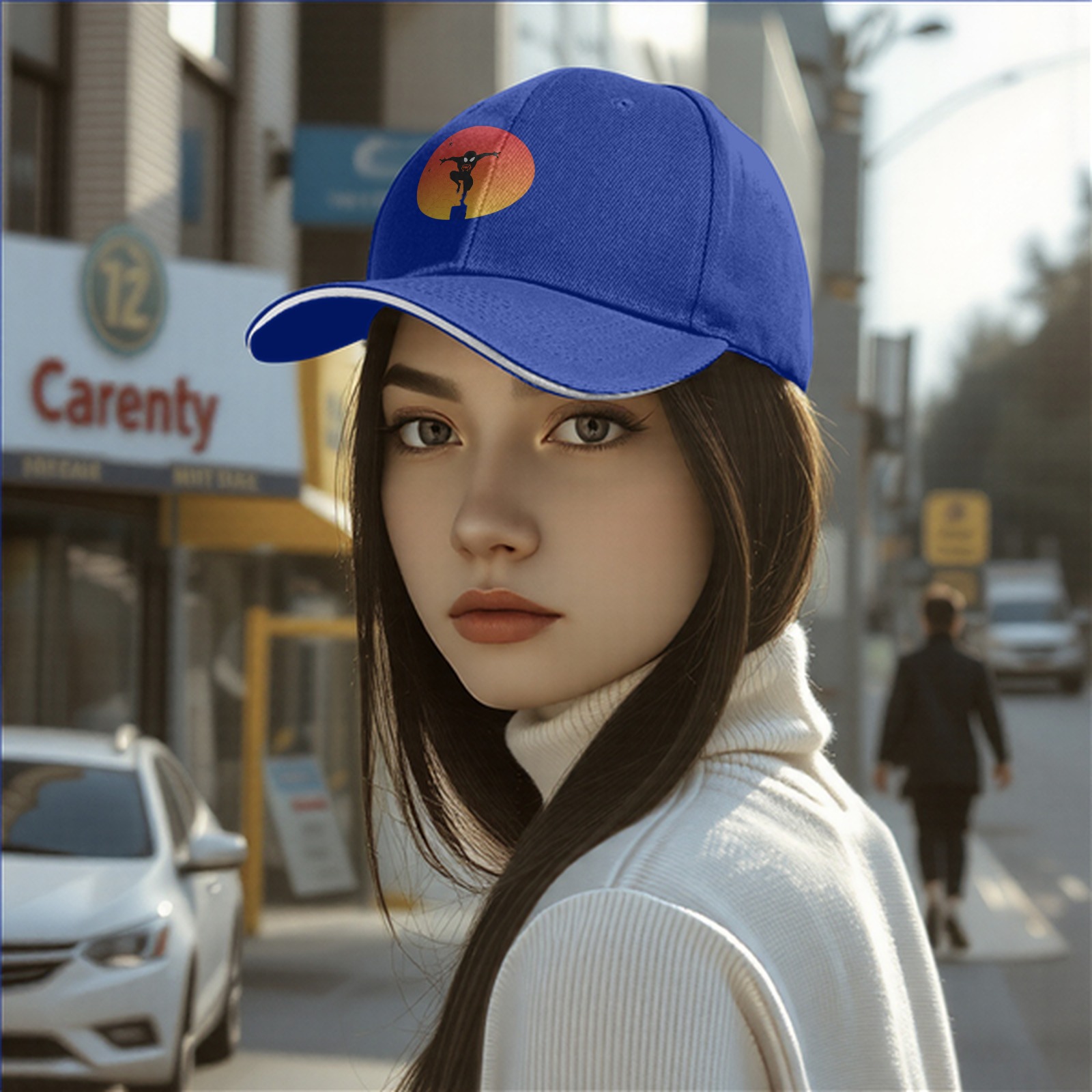 Black Baseball Cap With Ninja Silhouette Sunset Graphic
