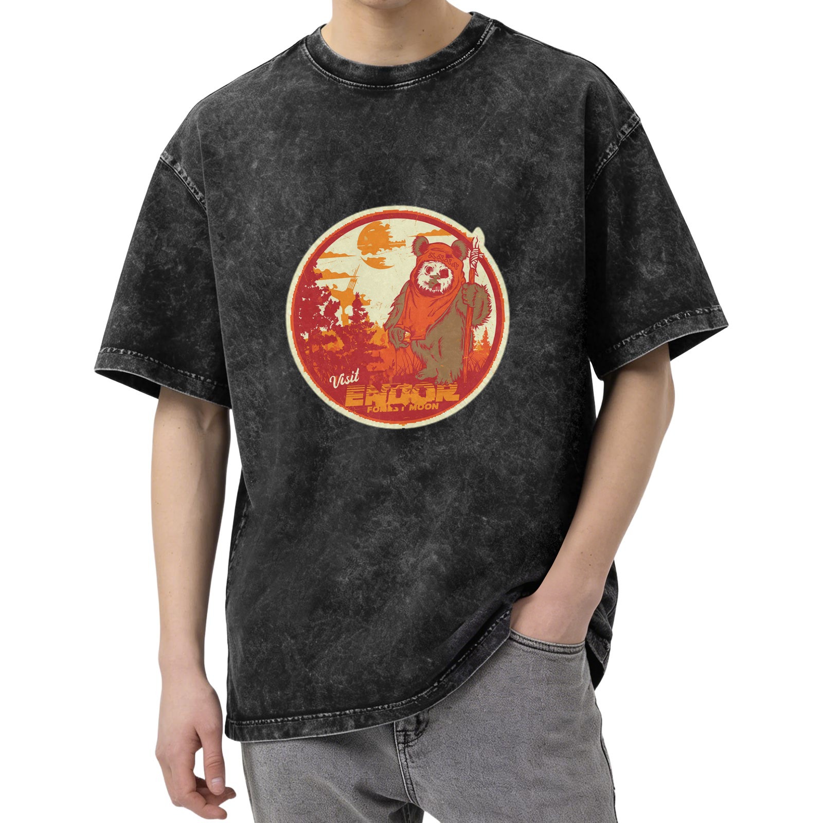 Star Wars Ewok Visit Endor Forest Moon Vintage Graphic Acid Wash T-shirt