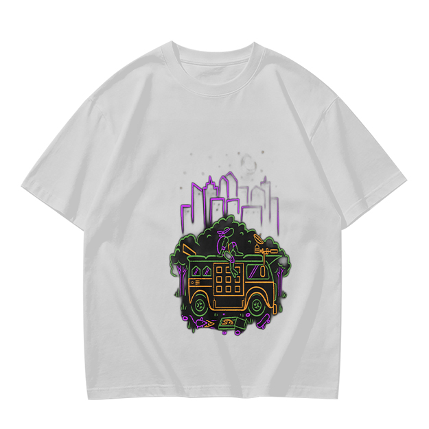 Olive T-Shirt With Neon City Bus Graphic Design