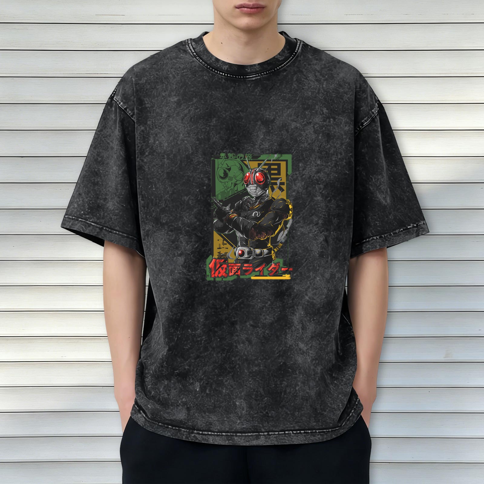 Kamen Rider Graphic Vintage Wash Black Cotton T-Shirt
