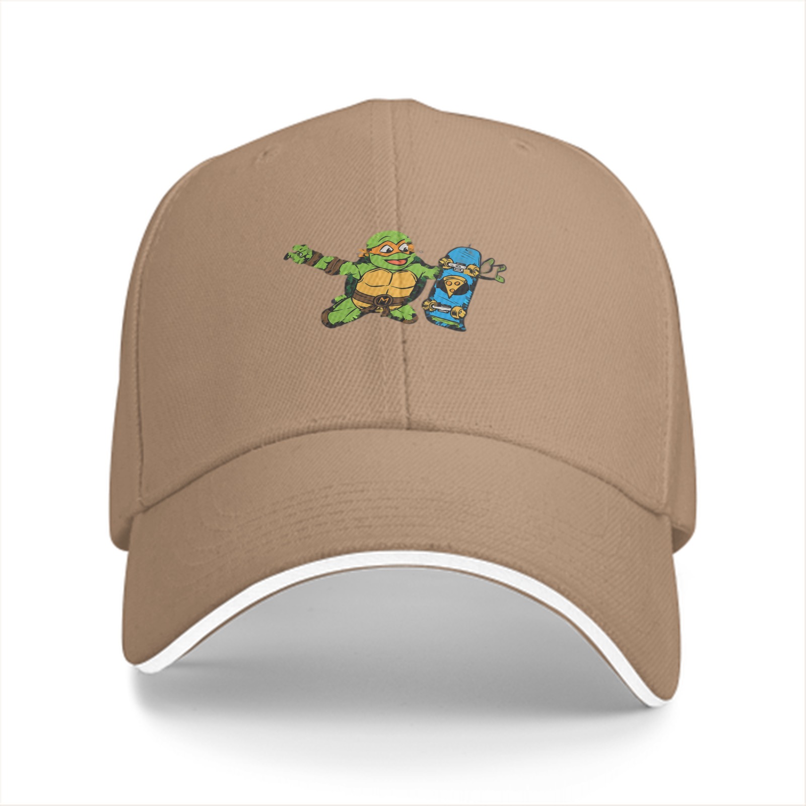 Black Baseball Cap with Cartoon Ninja Turtle Skateboard Graphic