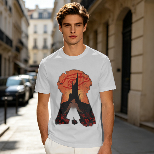 Olive T-Shirt With Dark Tower Keyhole Silhouette Art Print
