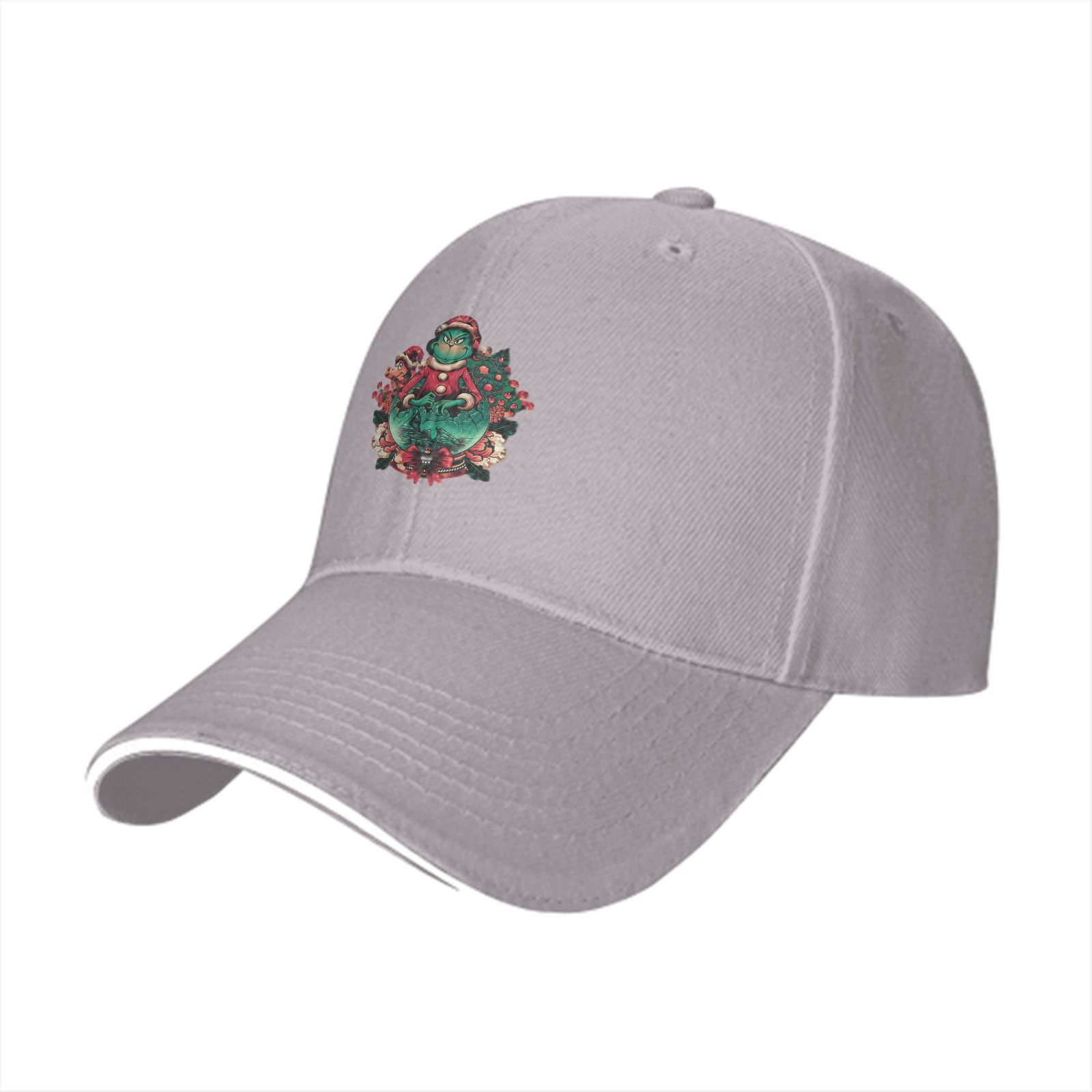 Black Baseball Cap with Festive Grinch Christmas Graphic