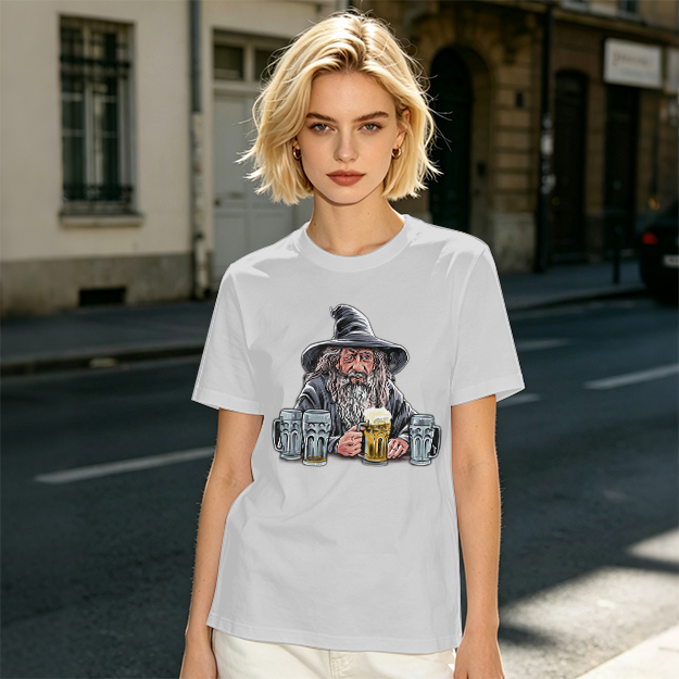Gandalf with Beer Mugs Funny Wizard Graphic T-Shirt