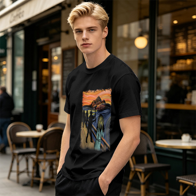 Olive T-shirt with The Scream Parody Art Print